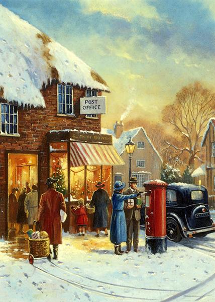 The Village Post Office - Classic Car Christmas Card A035