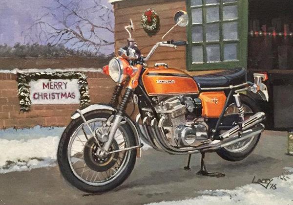 One Last Ride Before Christmas - Classic Motorbike Christmas Card AM01