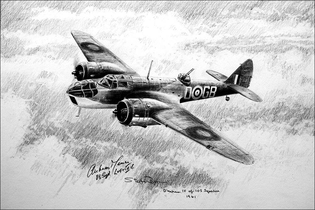 Blenheim IV of 105 Squadron by Stephen Brown - Original Drawing