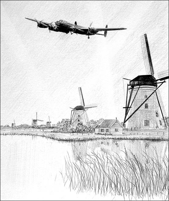 Dambuster Lancaster Homeward Bound by Stephen Brown - Original Drawing