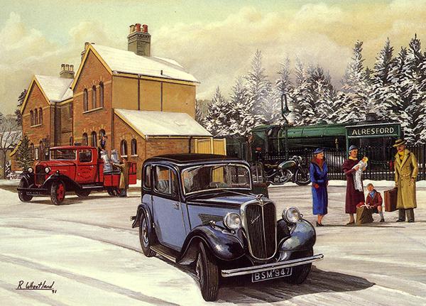 Morning Arrival at Alresford - Classic Motoring Christmas Card A018