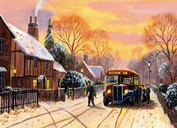 Last Bus Home - Classic Bus Christmas Card A047