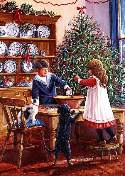 Stirring the Christmas Pud - Nostalgic Christmas Card T019
