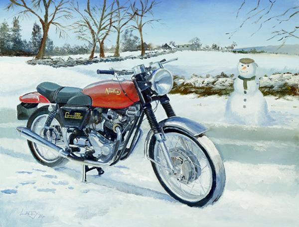 Commando Winter - Classic Motorcycle Christmas Card AM06