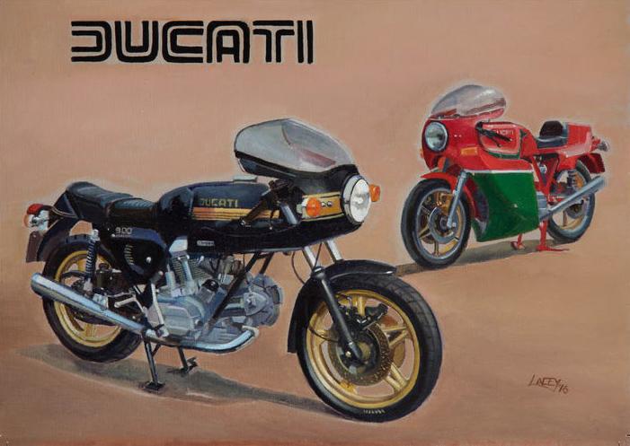 Ducati 900SS and Mike Hailwood - Motorbike Greetings Card LM12