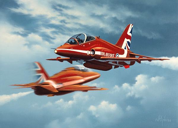 Synchro Pair by Neil Hipkiss - Red Arrows Hawk Greetings Card M445