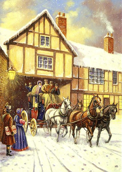 Coach and Horses - Nostalgic Christmas Card T013