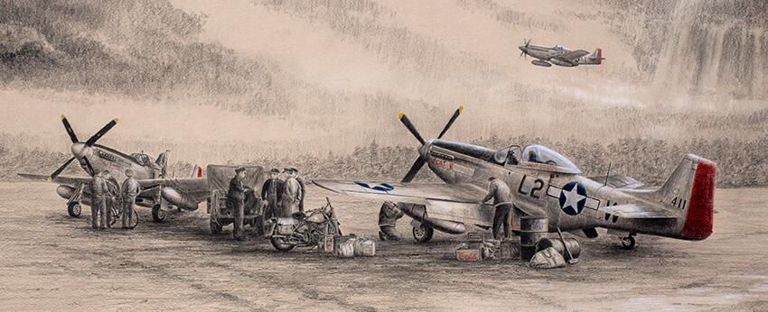 American Eagles 1944 by Stephen Brown - Original P-51 Mustang Drawing