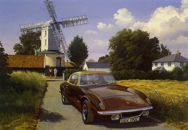 The Windmill and the Lotus - Malcolm Root - Classic Car Greetings L016