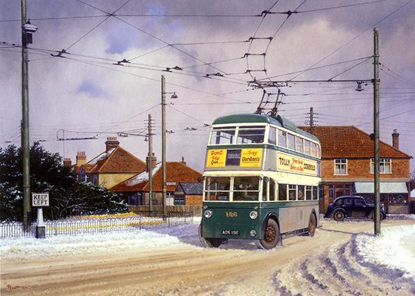Winter on the Trolley Bus - Classic Bus Christmas Card A037