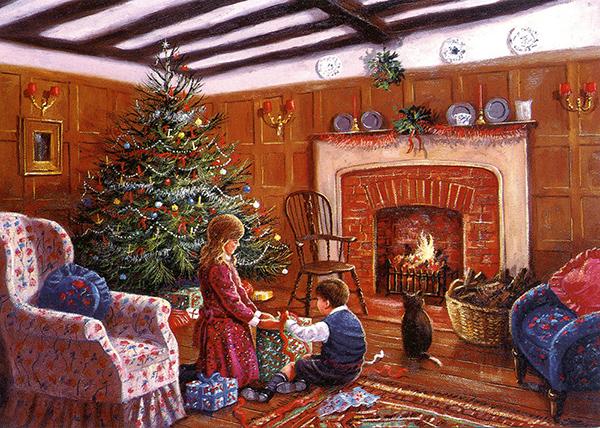 Christmas Cottage Interior - Nostalgic Christmas Card T014