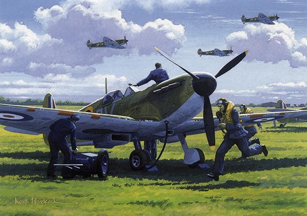 Spitfire Scramble by Keith Woodcock - Greetings Card M036