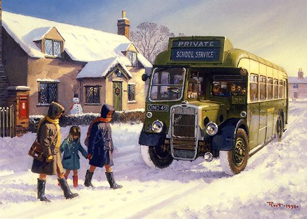 Last Day of Term - Classic Bus Christmas Card A017