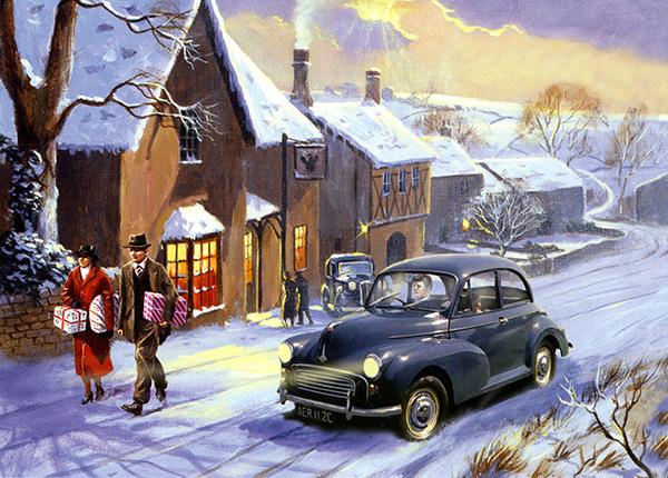 The Moggie's Christmas Trip - Classic Car Christmas Card A023