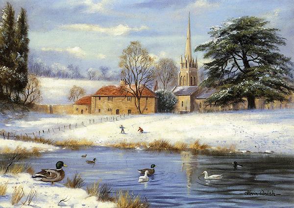 The Village Pond - Nostalgic Christmas Card T024