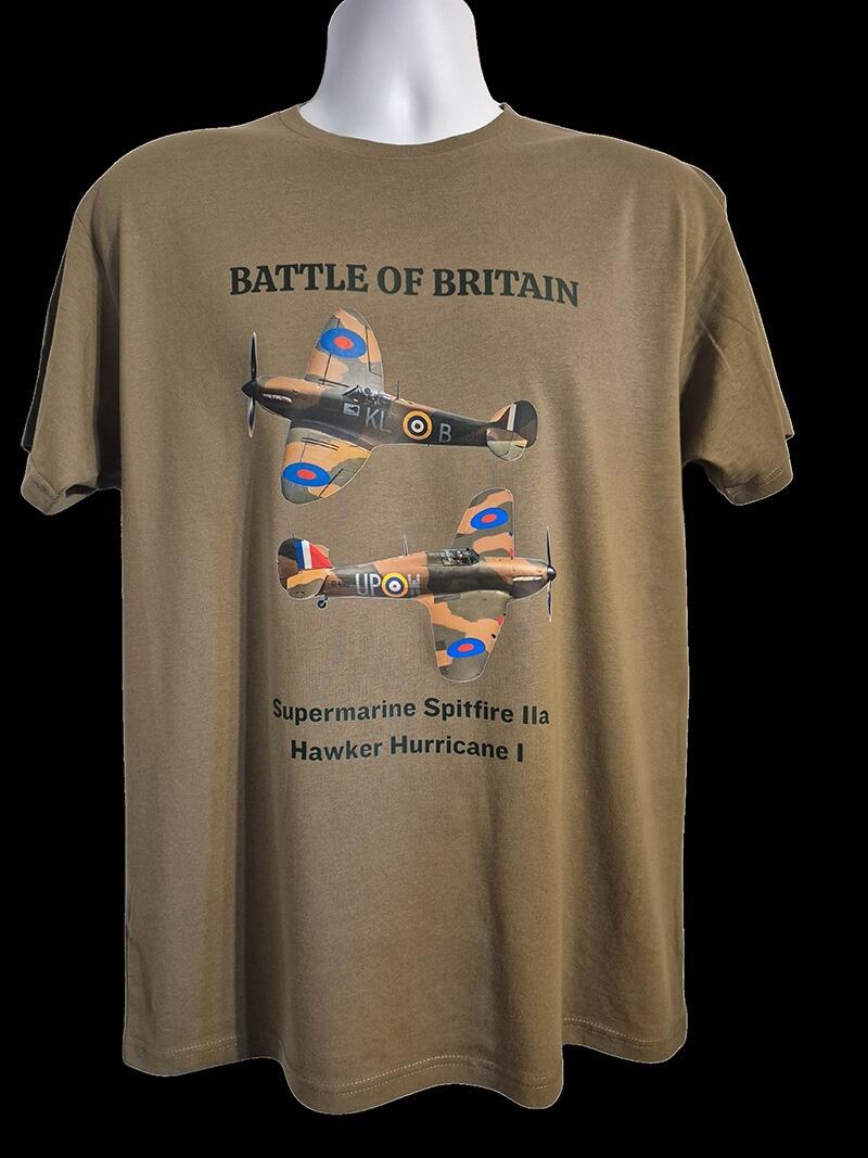 Spitfire and Hurricane Battle of Britain T-Shirt - Military Green