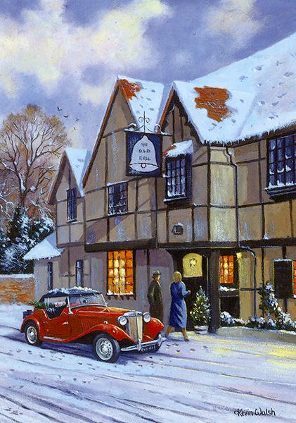 Christmas Dinner at the Bell - Classic Car Christmas Card A008