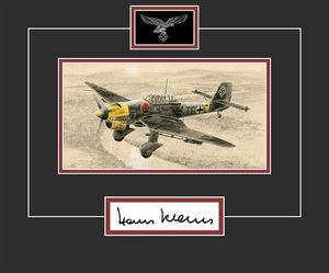 Hans Klaus - WW2 Luftwaffe Pilot Original Signature - Stuka Drawing