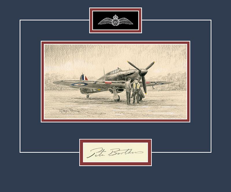Pete Brothers - WW2 RAF Pilot Original Signature - Hurricane Drawing