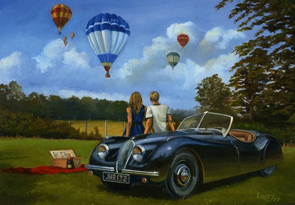 Champagne and Lazy Days by Lee Lacey - Classic Car Greetings Card L055