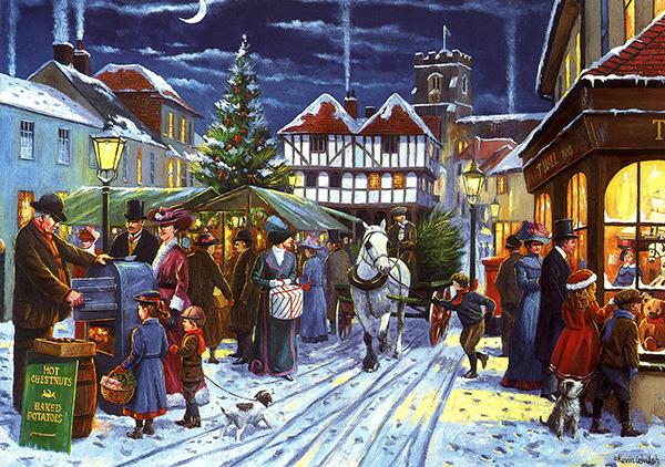 The Market Square at Christmas - Nostalgic Christmas Card T022