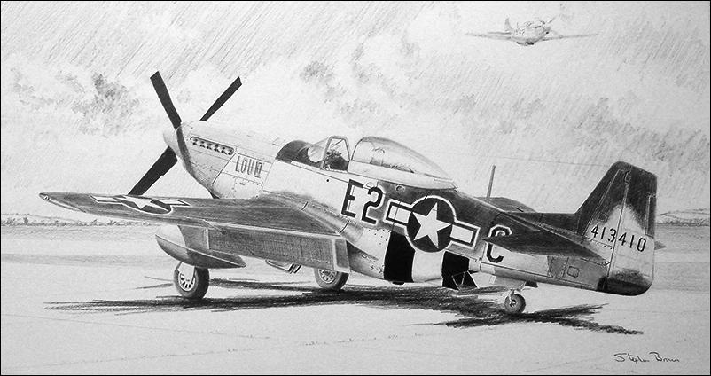 P-51D Mustang Lou IV by Stephen Brown - Original Drawing