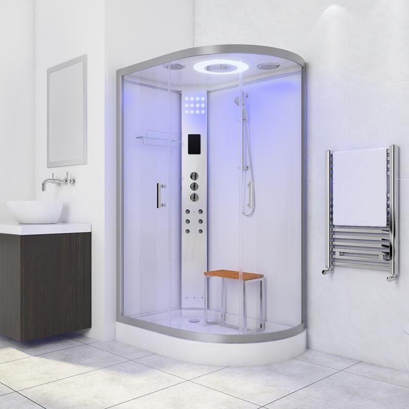 Lisna Waters LW18 1200 x 800 Steam Shower Cabin Right Handed White Offset  Quadrant Enclosure