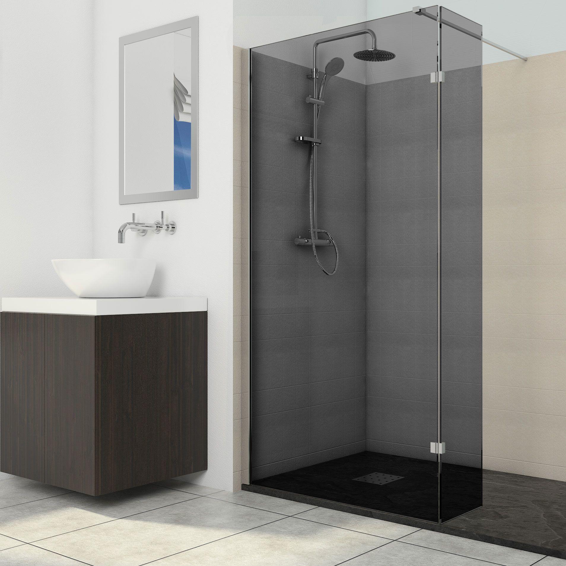 Lisna Waters Valencia 300mm Return Black 8mm Glass Wet Room Shower Screen Hinged Panel