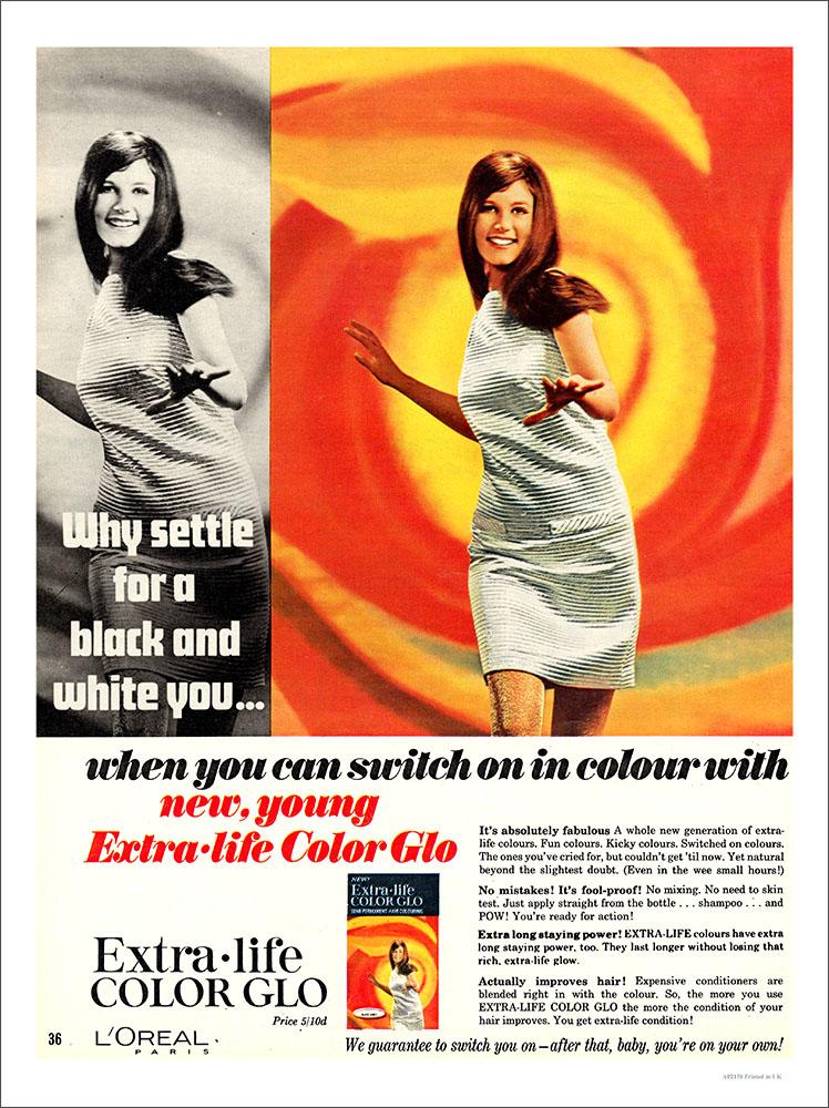 Extra Life Colour Glo, Hairdressing, 1960s : Art Print £ / Framed Print  £ / T-Shirt £ / Shopping Bag £