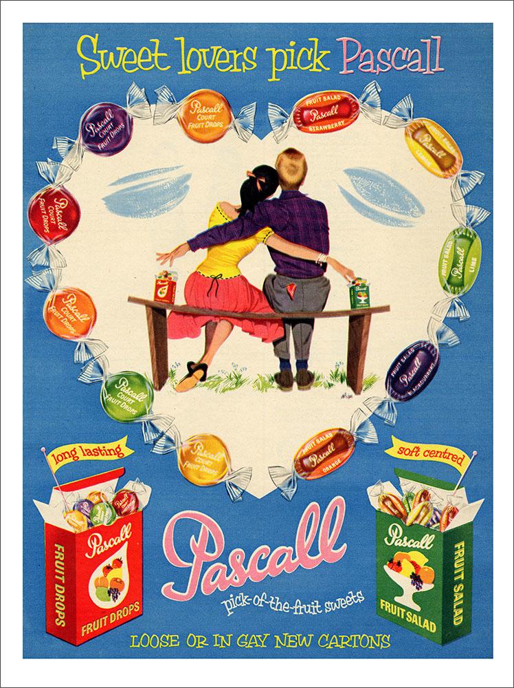 Pascall Sweets, Vintage Advert, 1950s : Art Print £7.99 / Framed Print £22.99 / T-Shirt £12.99 ...