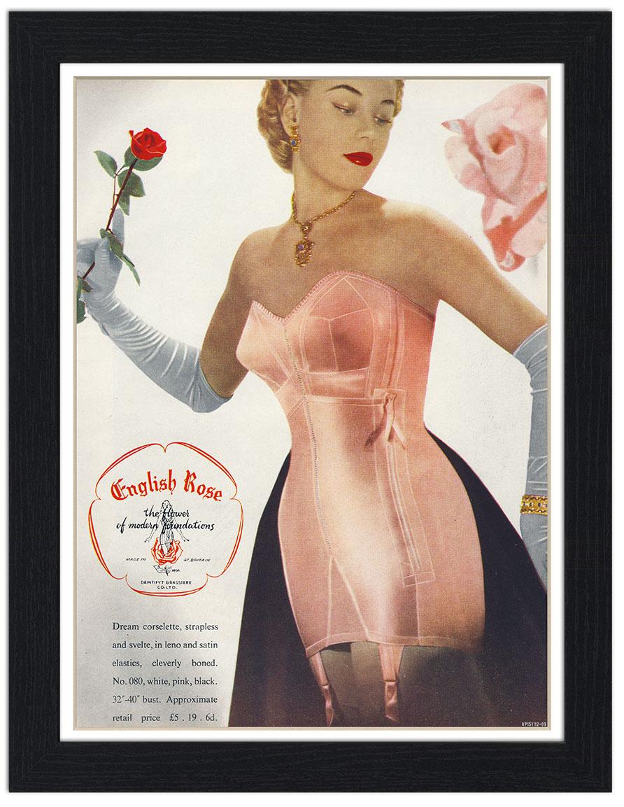 English Rose Corset 1950s : Art Print £7.99 / Framed Print £22.99 / T-Shirt  £12.99 / Shopping Bag £8.99