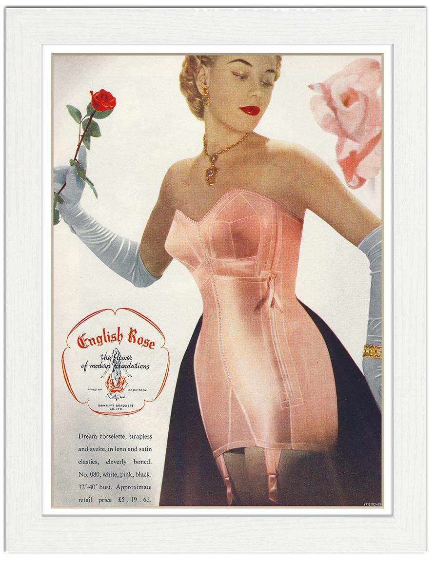 English Rose Corset 1950s : Art Print £7.99 / Framed Print £22.99 / T-Shirt  £12.99 / Shopping Bag £8.99