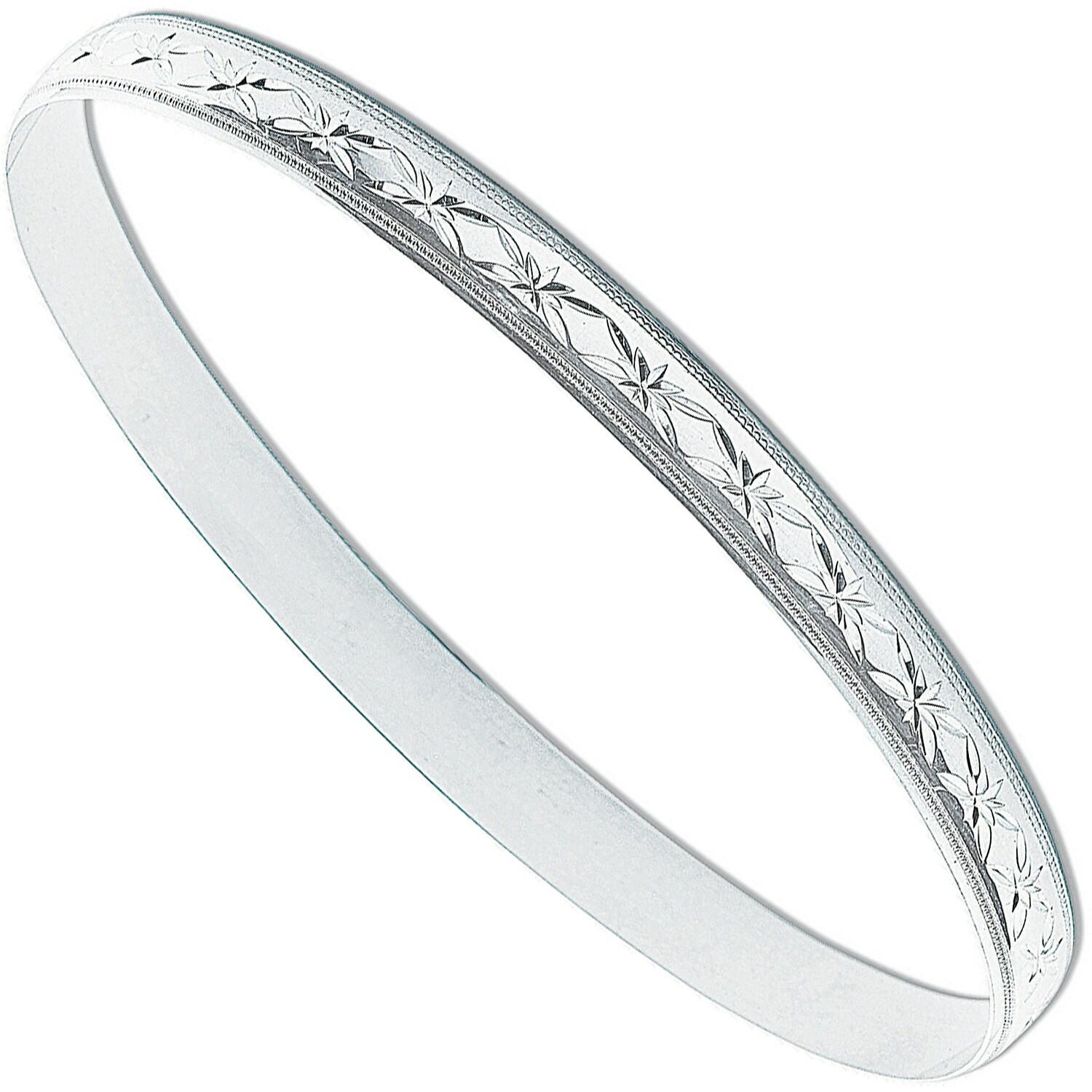 Sterling Silver 6mm Diamond Cut Slave Bangle, SBN0018, Out Of Stock.