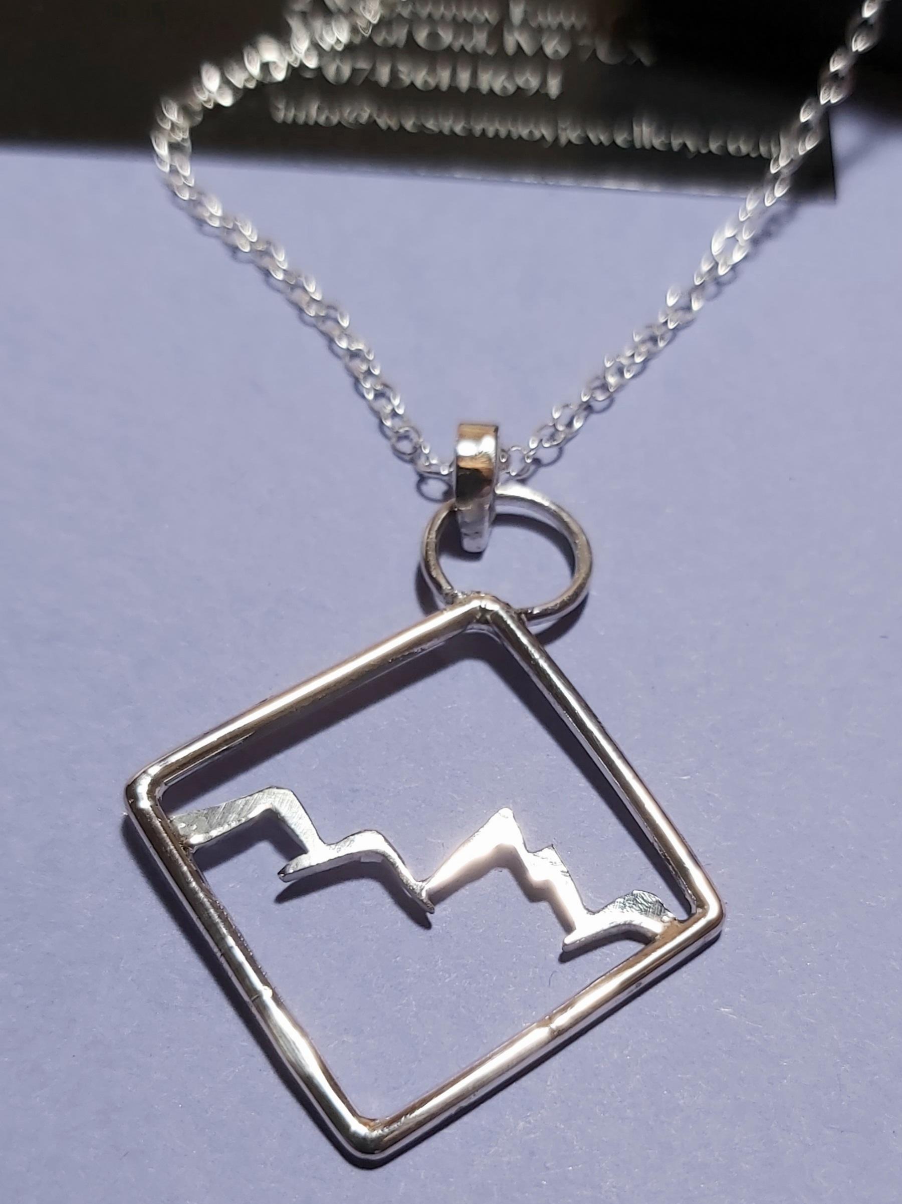 Sterling Silver Mountain Square Pendant