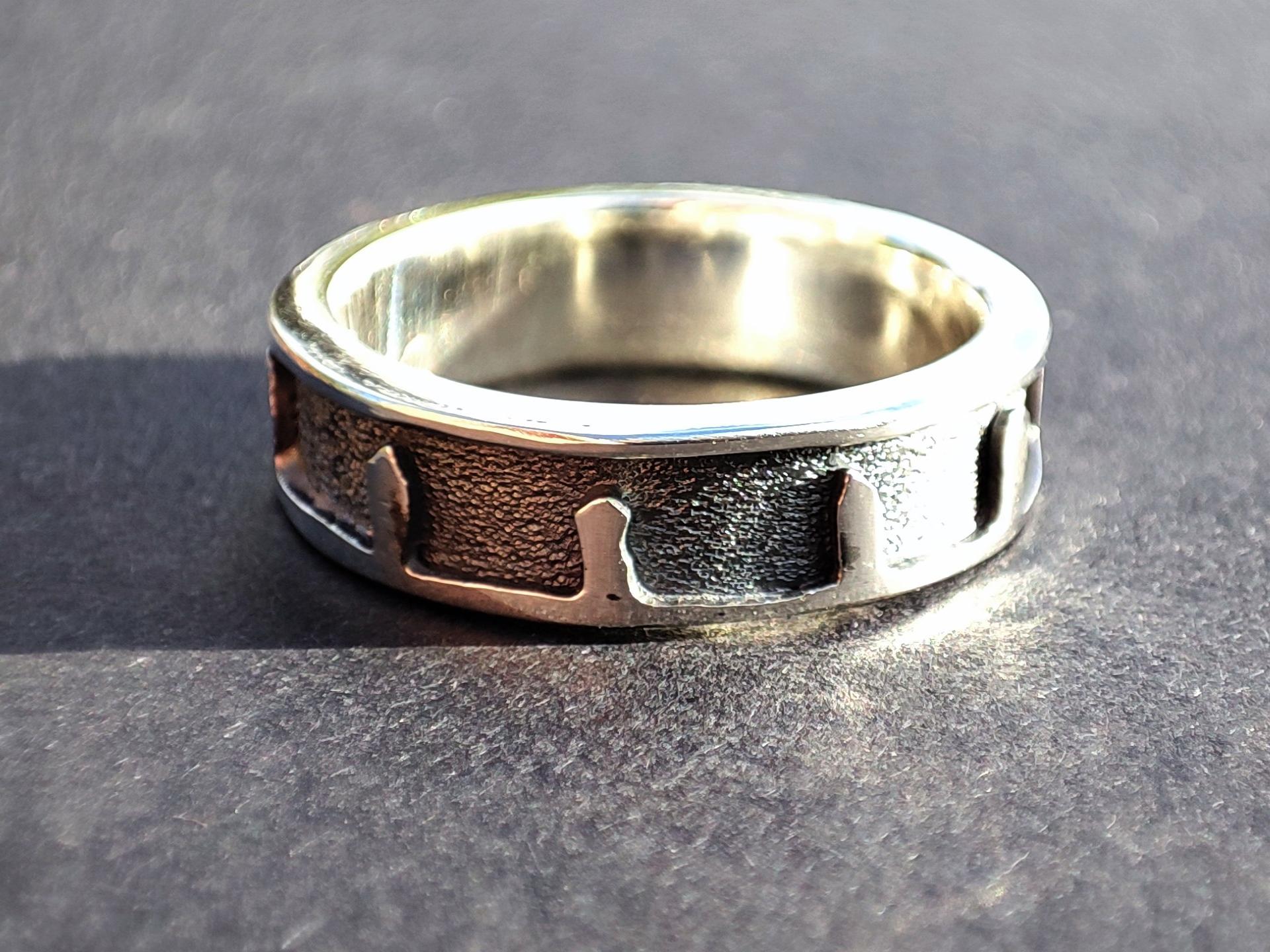 Seven Standing Stones Ring, Textured and Oxidised Wide Band Ring