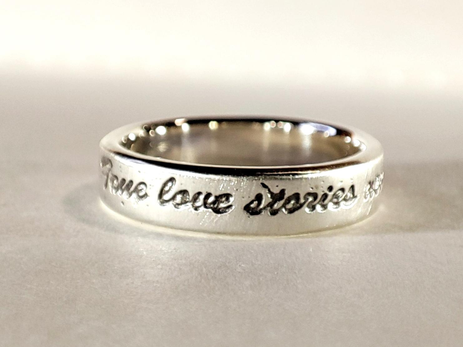 Love Stories Ring, Wide Band Ring with Verse Around the circumference