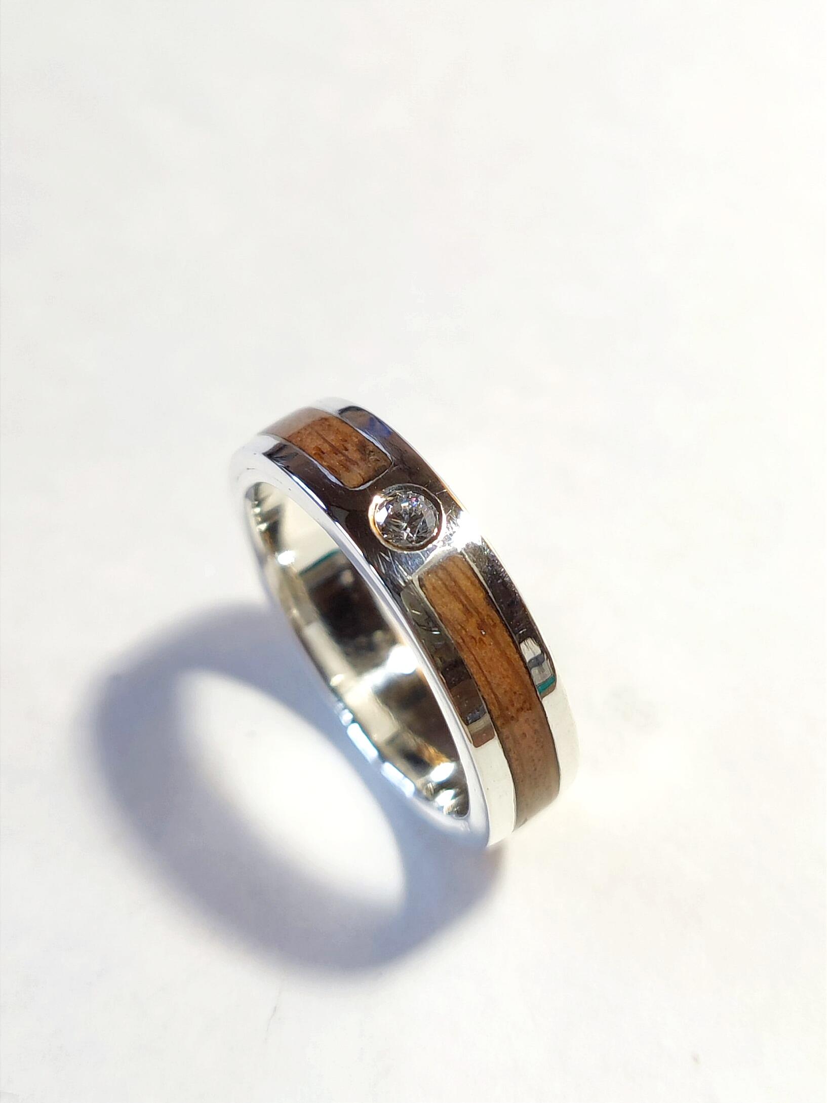 Oak Inlay Ring, Wide Band, Handmade in Sterling Silver, available with ...