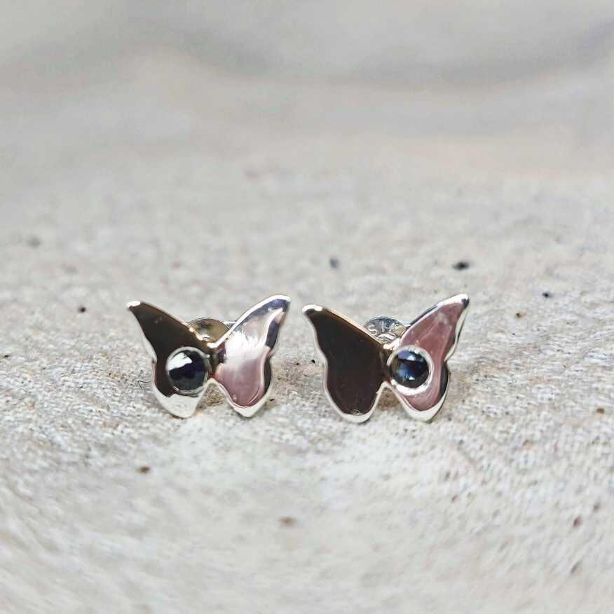 Sterling Silver Butterfly Stud Earrings with Sapphire