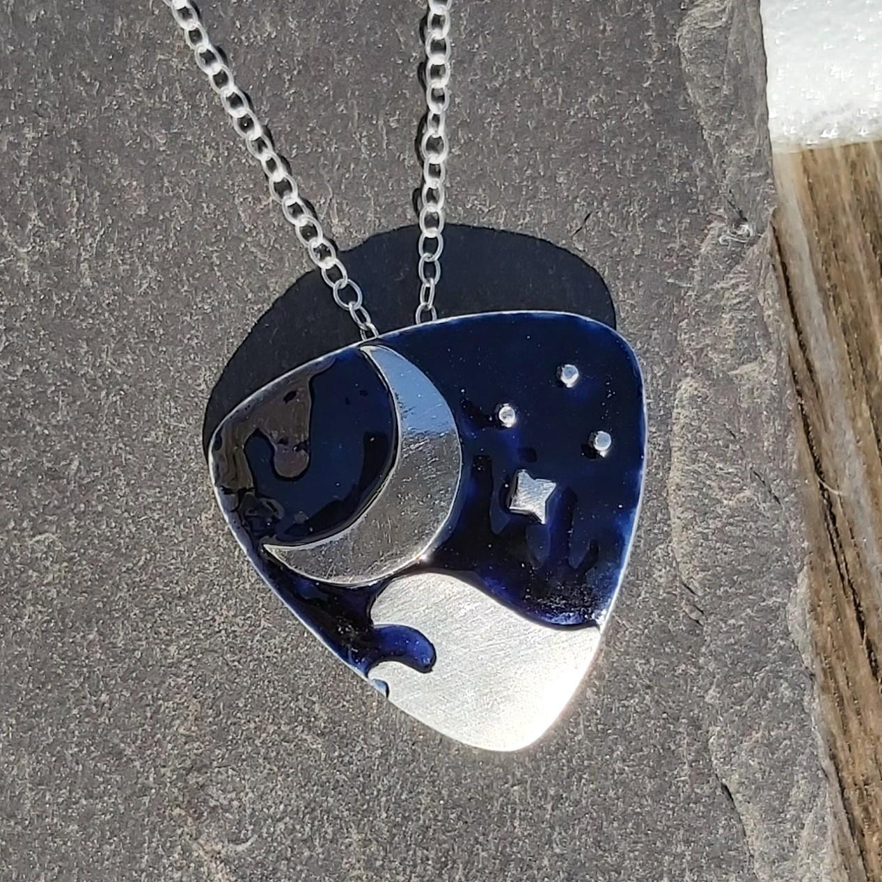 Sterling Silver Moon and Stars at Sea Pendant