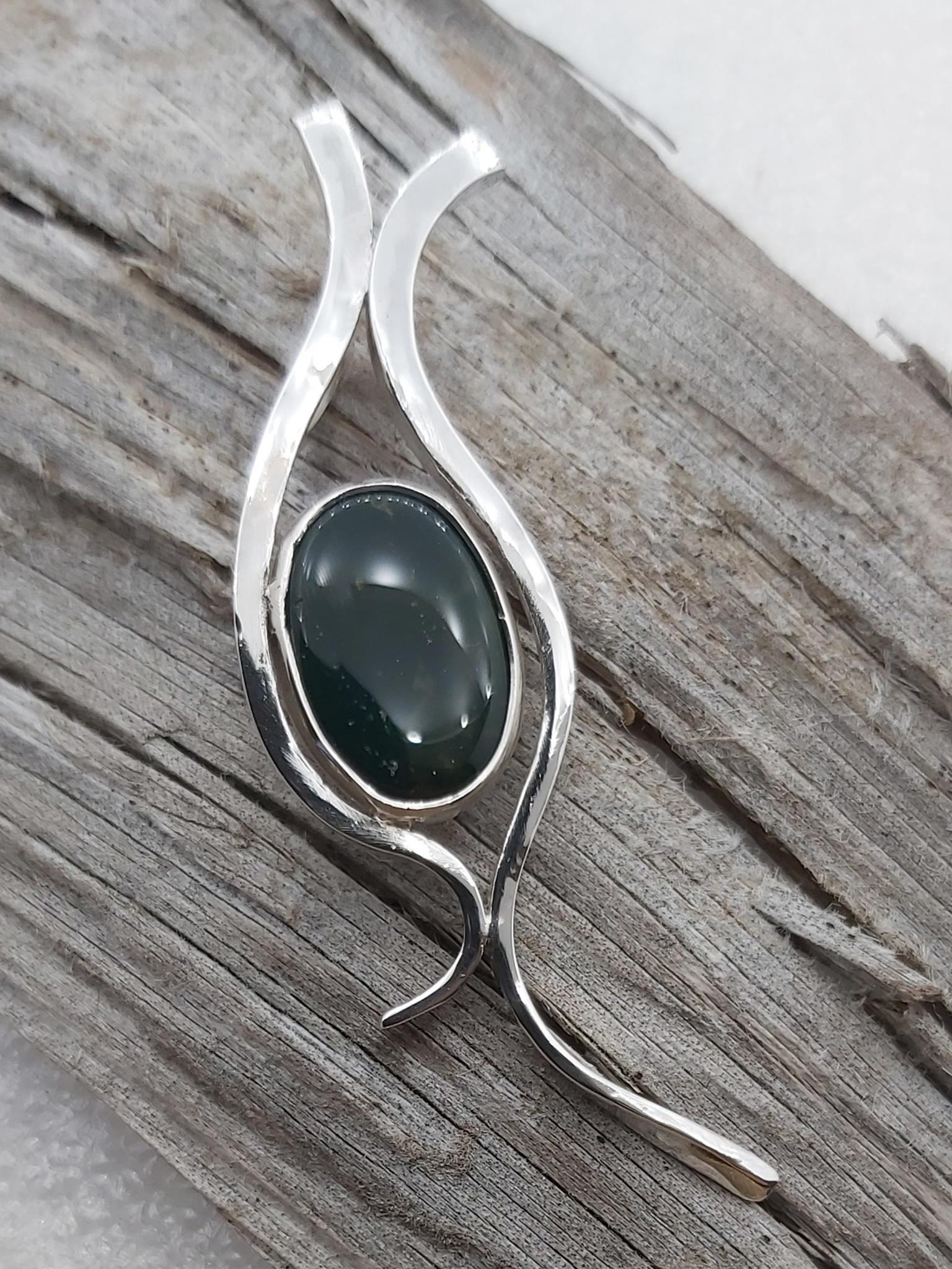 Sterling Silver Flow Pendant with Bloodstone