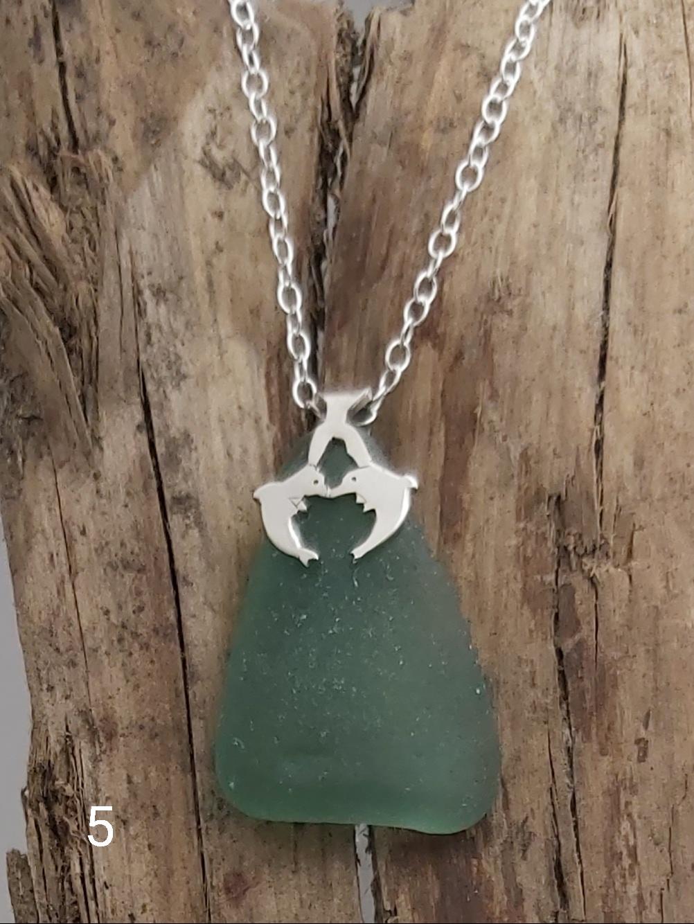 Sea Glass Pendant with Dolphin Bail 05
