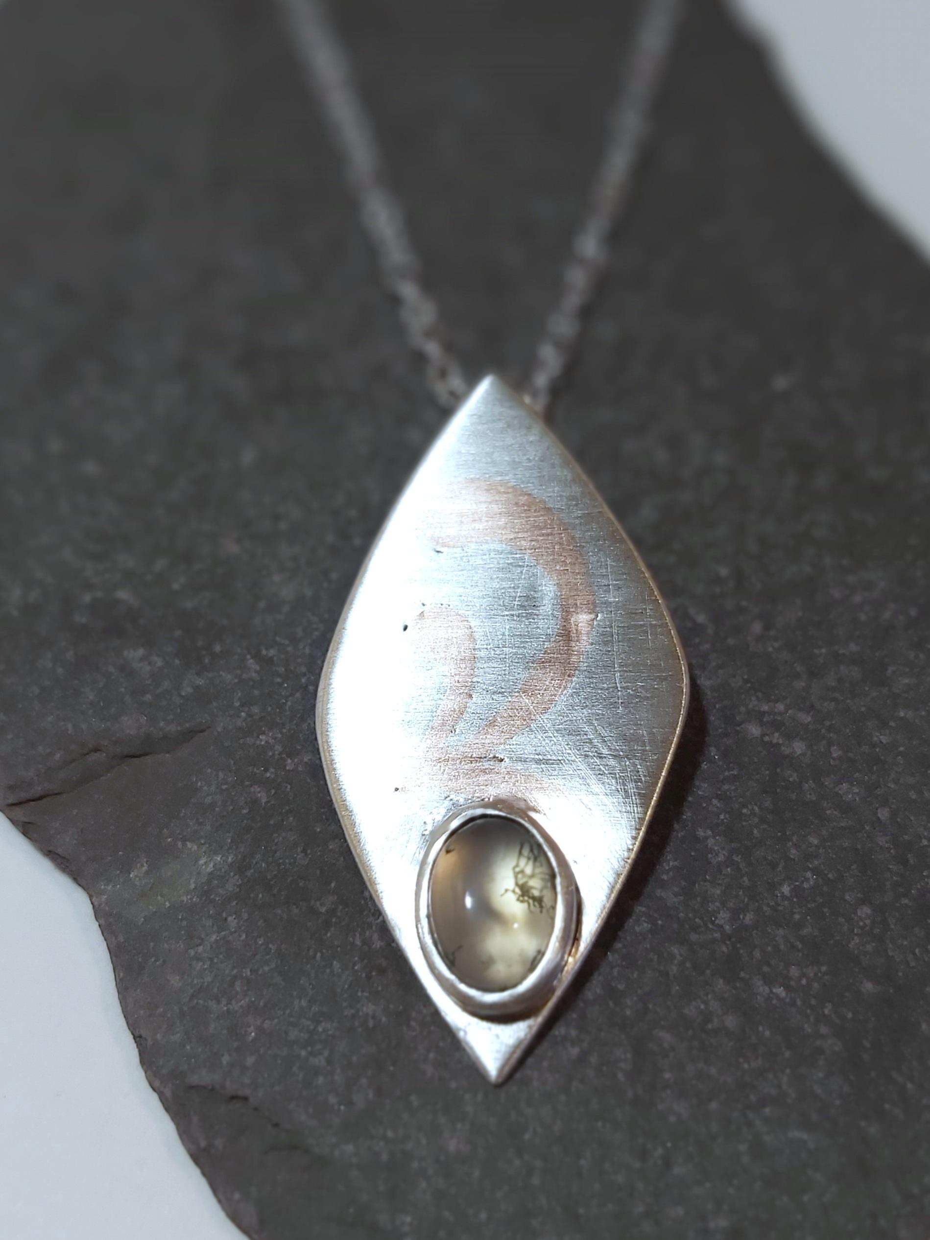 Sterling Silver Moss Agate Pendant with Copper Inlay