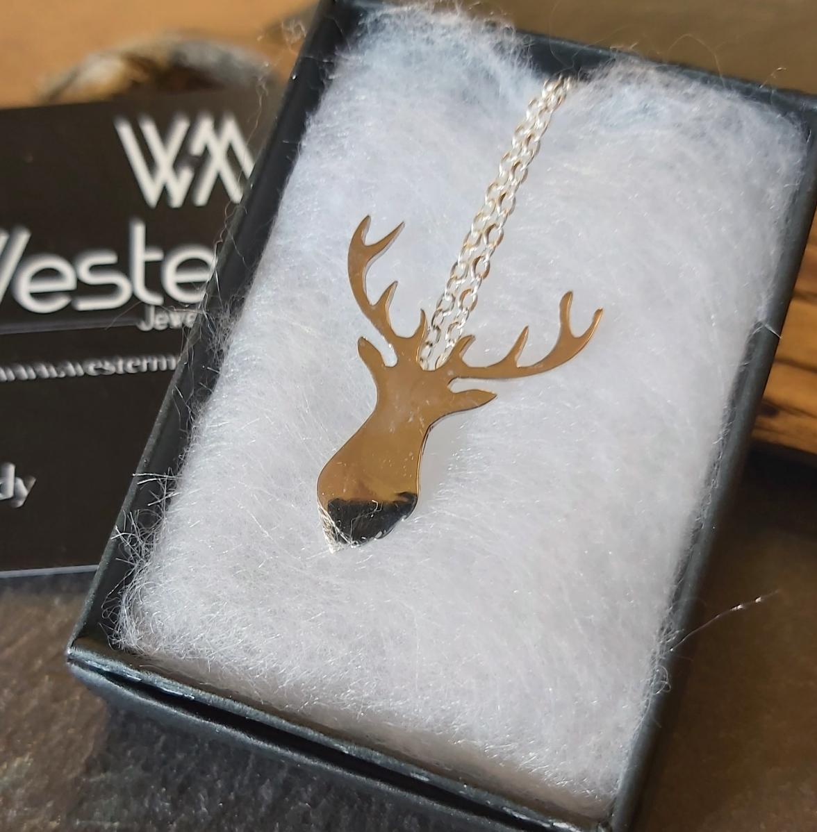 Sterling Silver Stag Head Silhouette Pendant