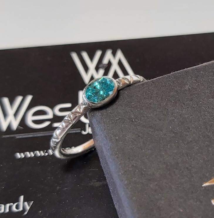 Sterling Silver Aqua CZ Stacking Ring
