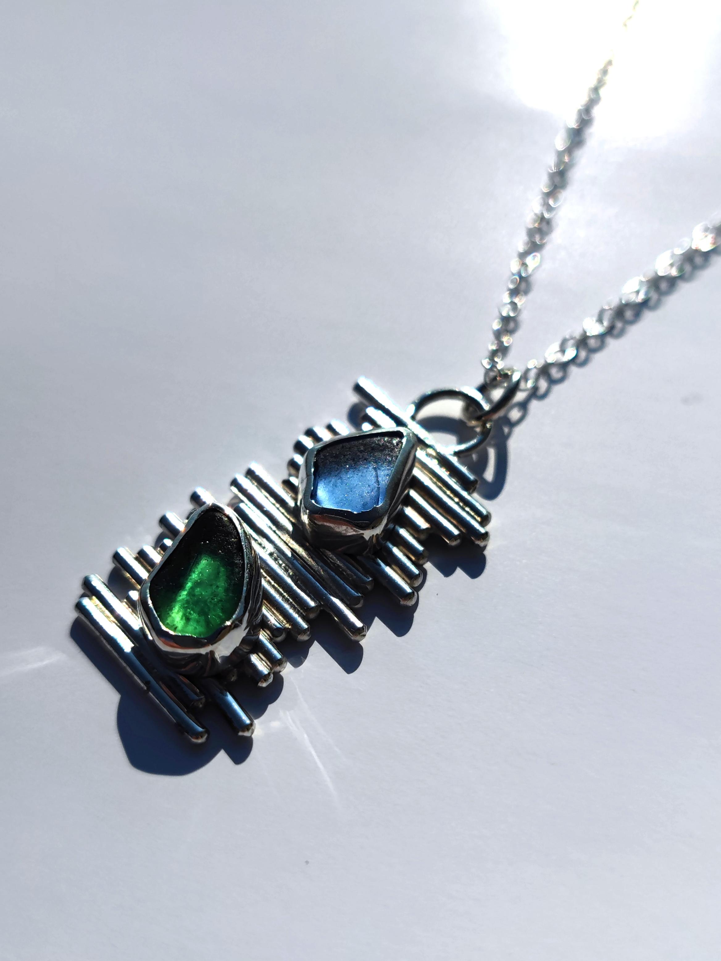 Sterling Silver Sea Glass two Stone Pendant