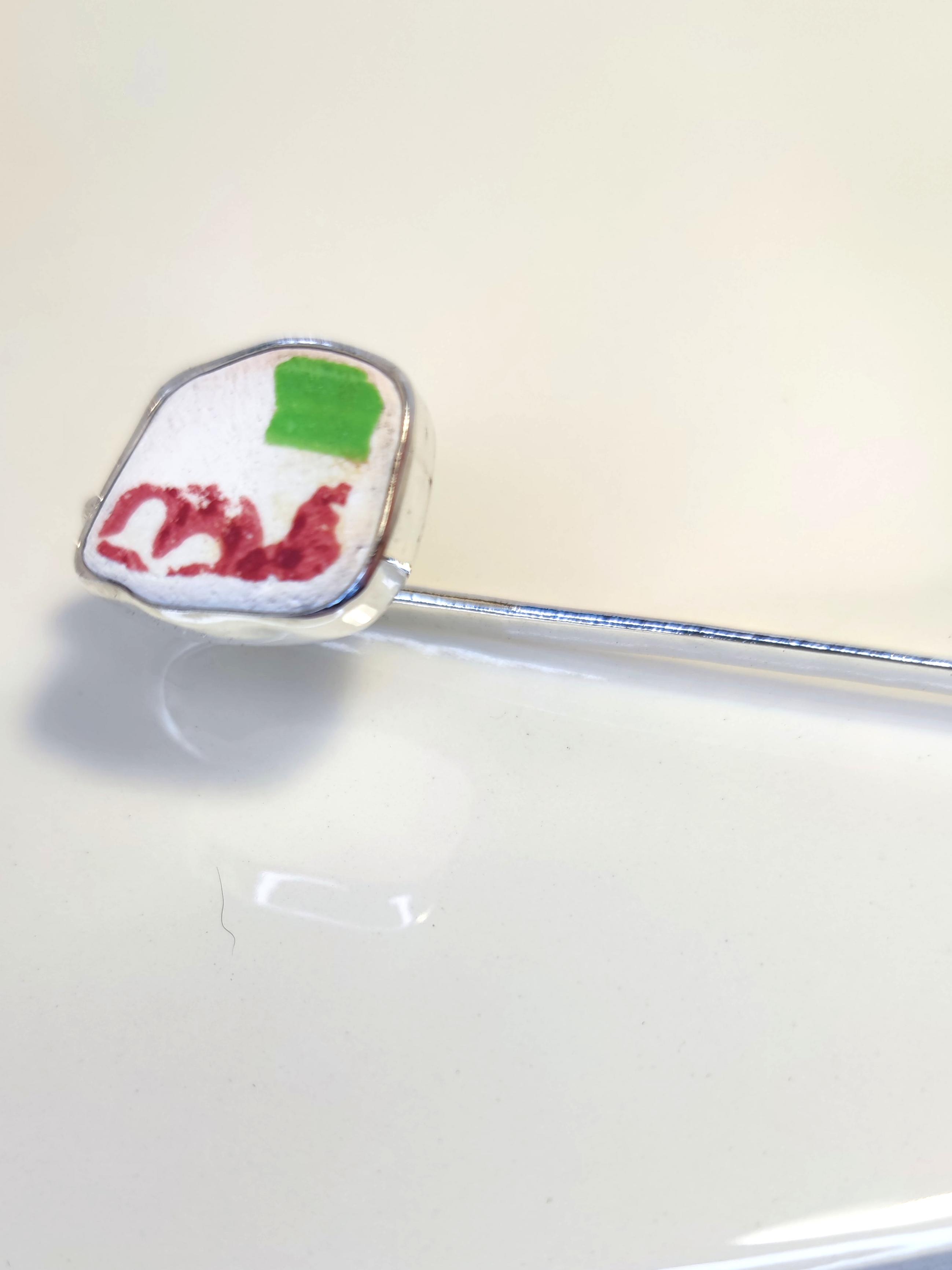 Sterling Silver Bookmark with Beach Find Pottery (Green and Red)