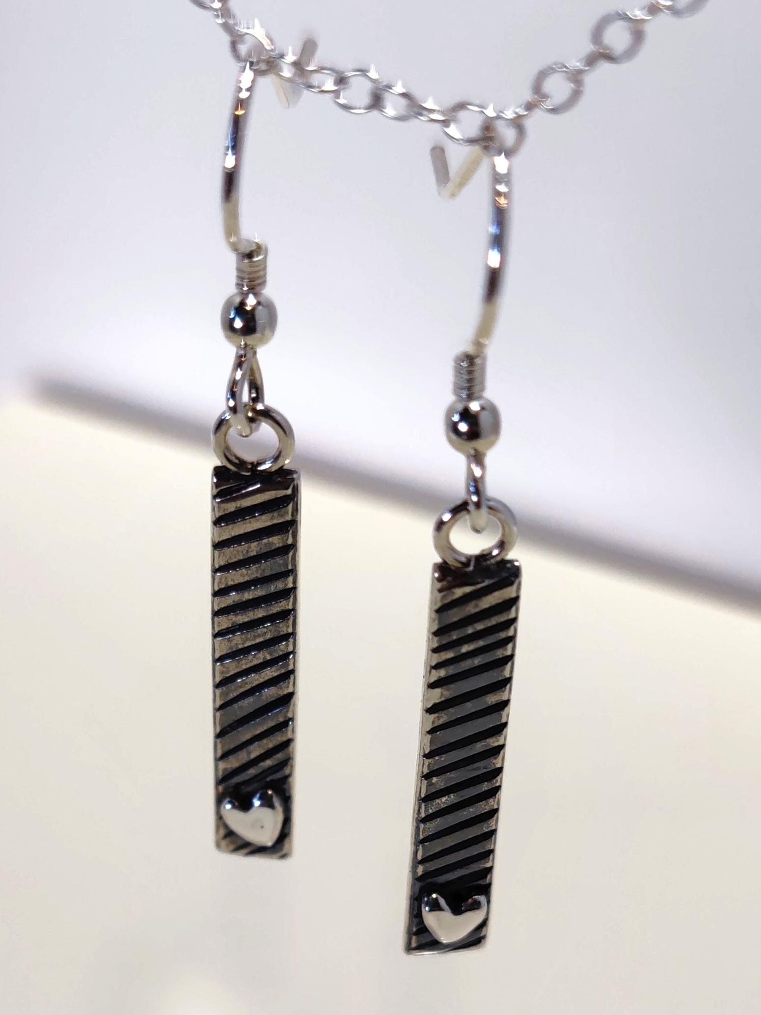 Sterling Silver Textured Heart Drop Earrings
