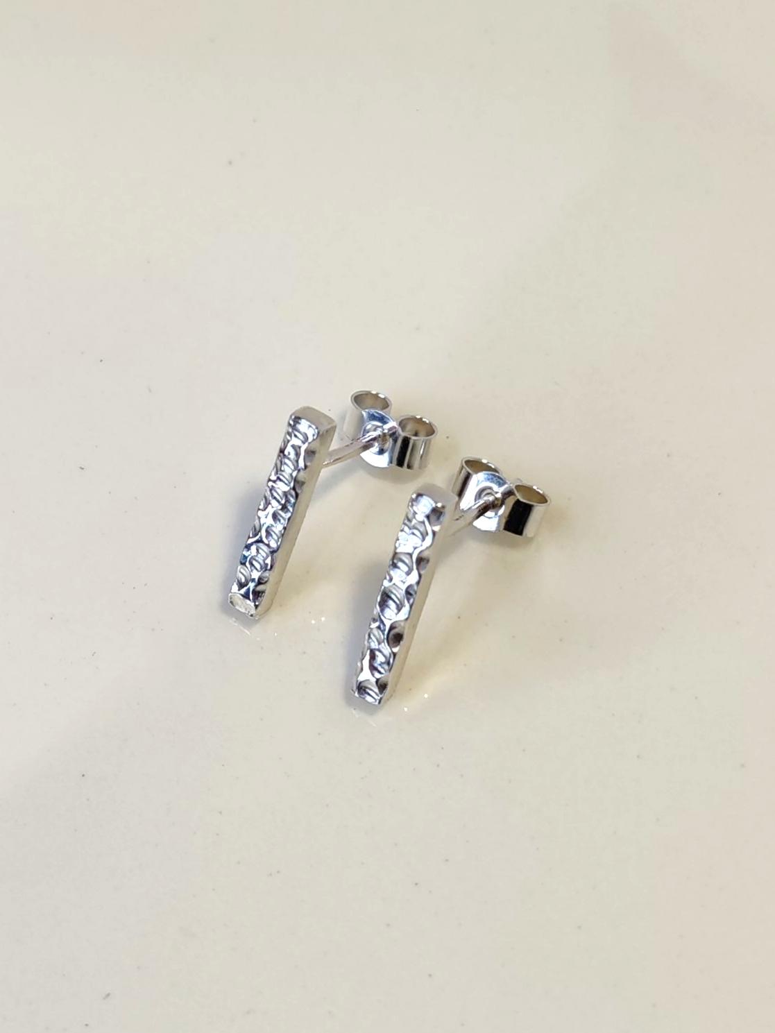 Sterling Silver Textured Bar Stud Earrings
