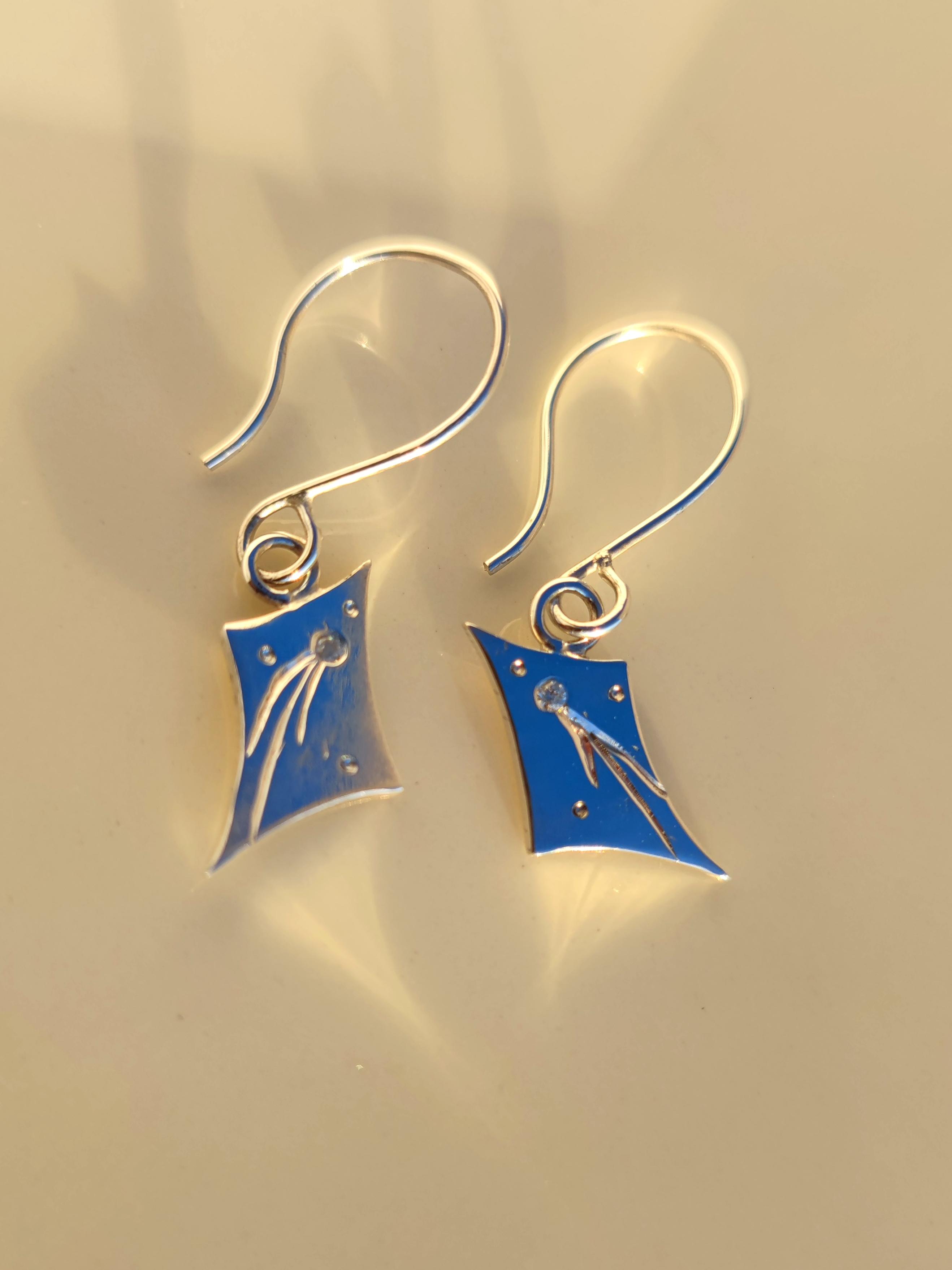 Sterling Silver Hand Engraved Shooting Star Drop Earrings