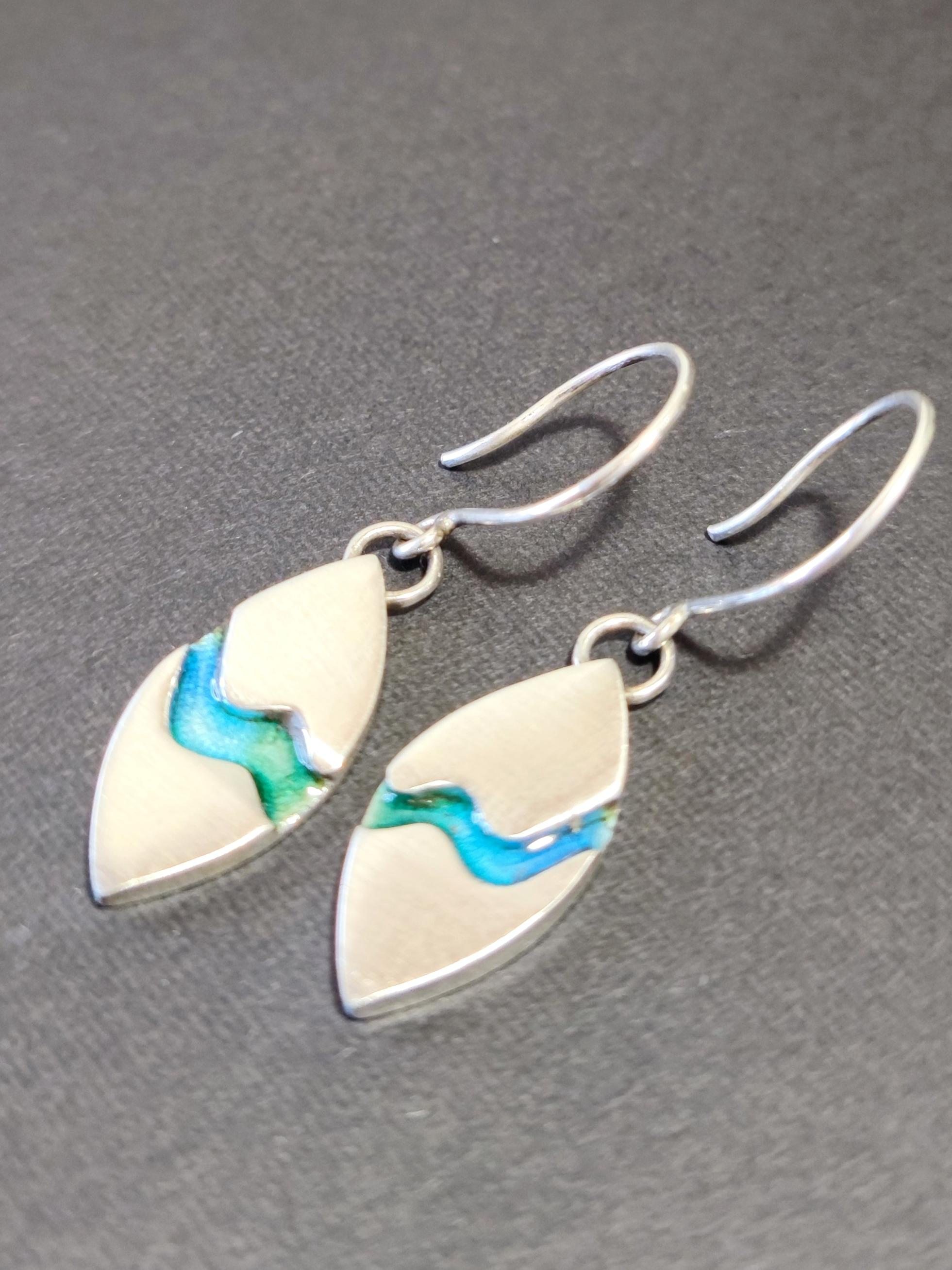 Sterling Silver Flow Oval Drop Earrings